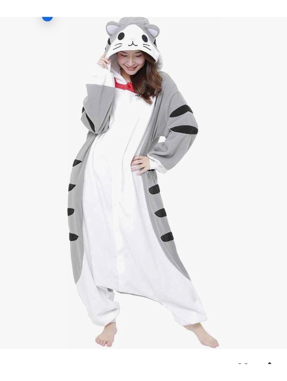 Cute Cat Onesie Pajamas with Hood and Tail, Size Small, 100% Polyester